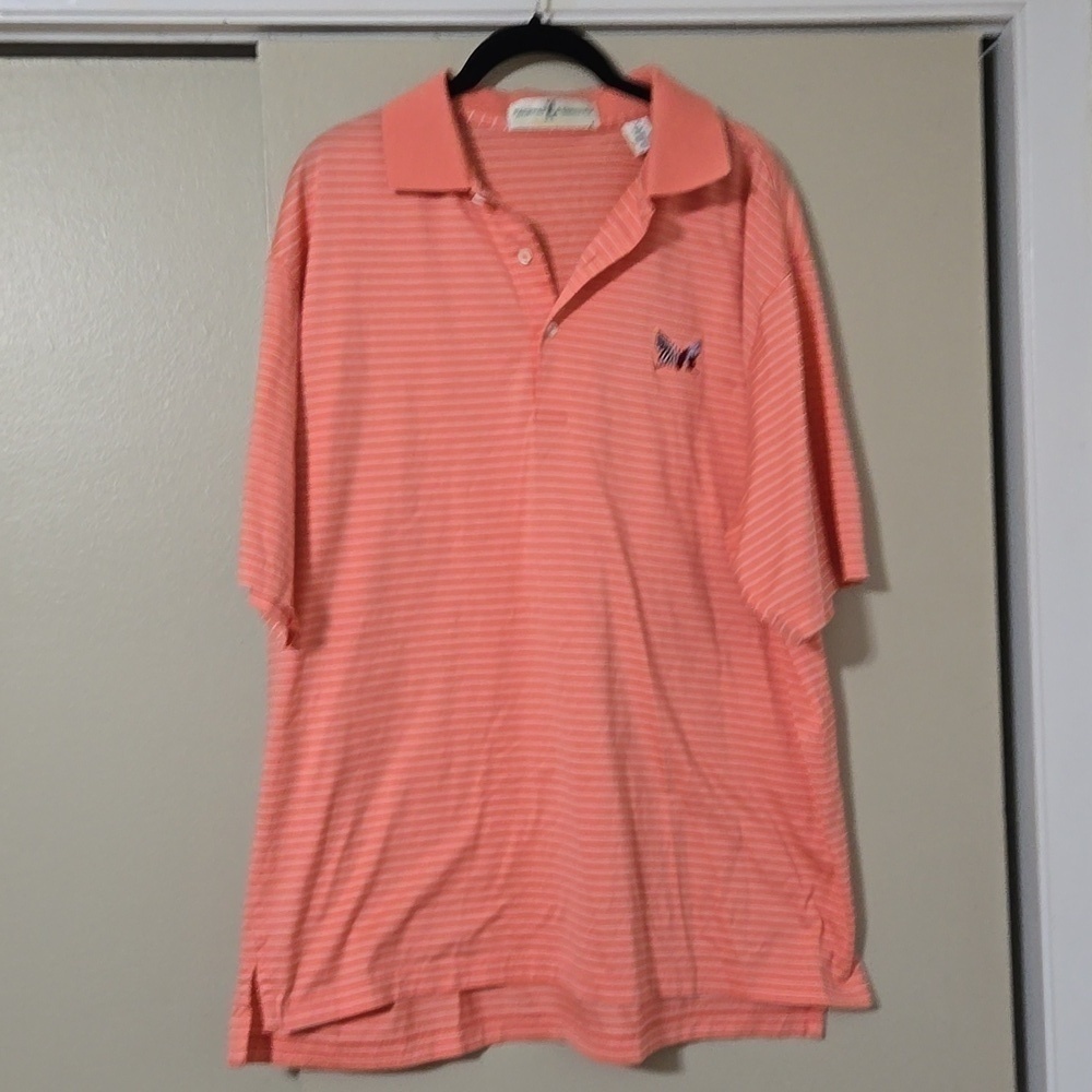 Fairway & Greene Men's 100% Cotton Striped Polo Flag Embroidery Size Large